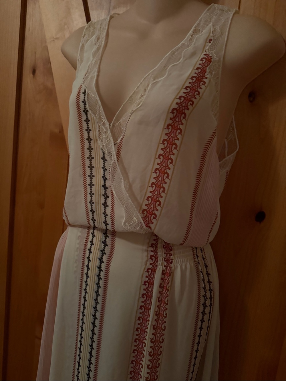 ASTR The Label Sheer Lace Trim Flowing Boho Striped Maxi Dress Size M - Picture 3 of 14